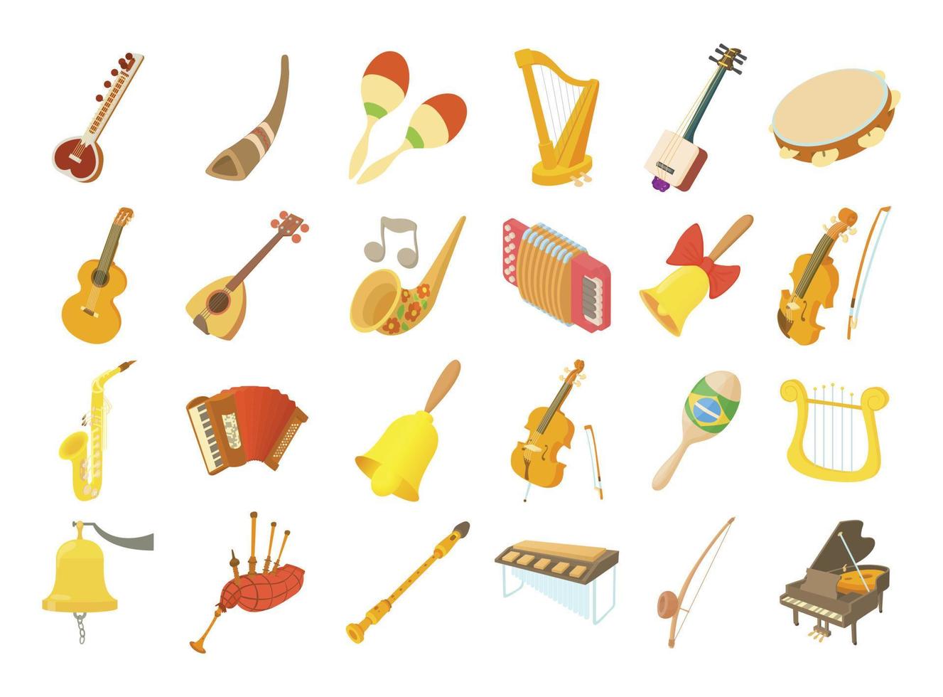 Musical instrument icon set, cartoon style vector