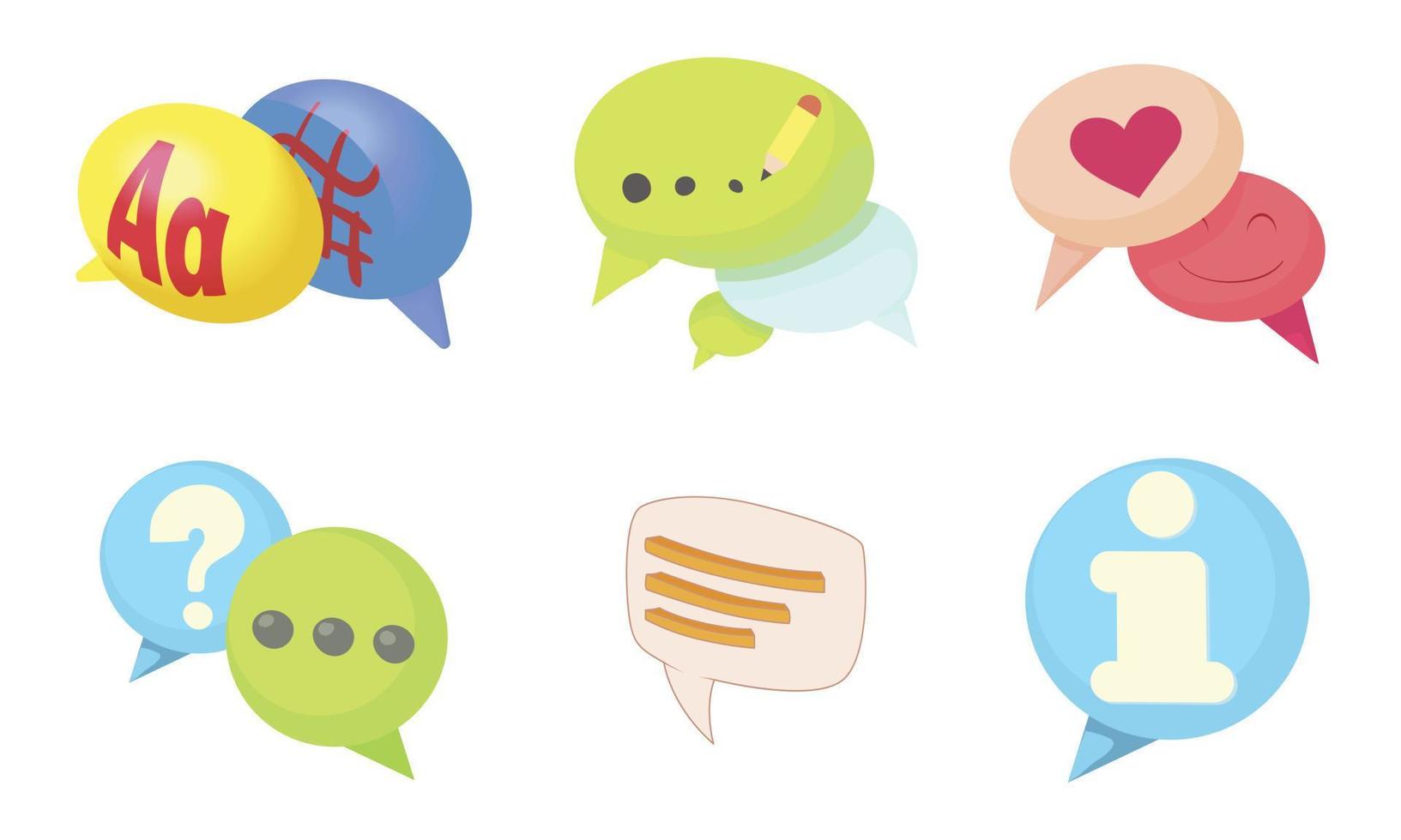 Speak bubble icon set, cartoon style vector