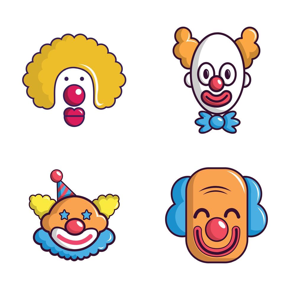 Clown icon set, cartoon style vector