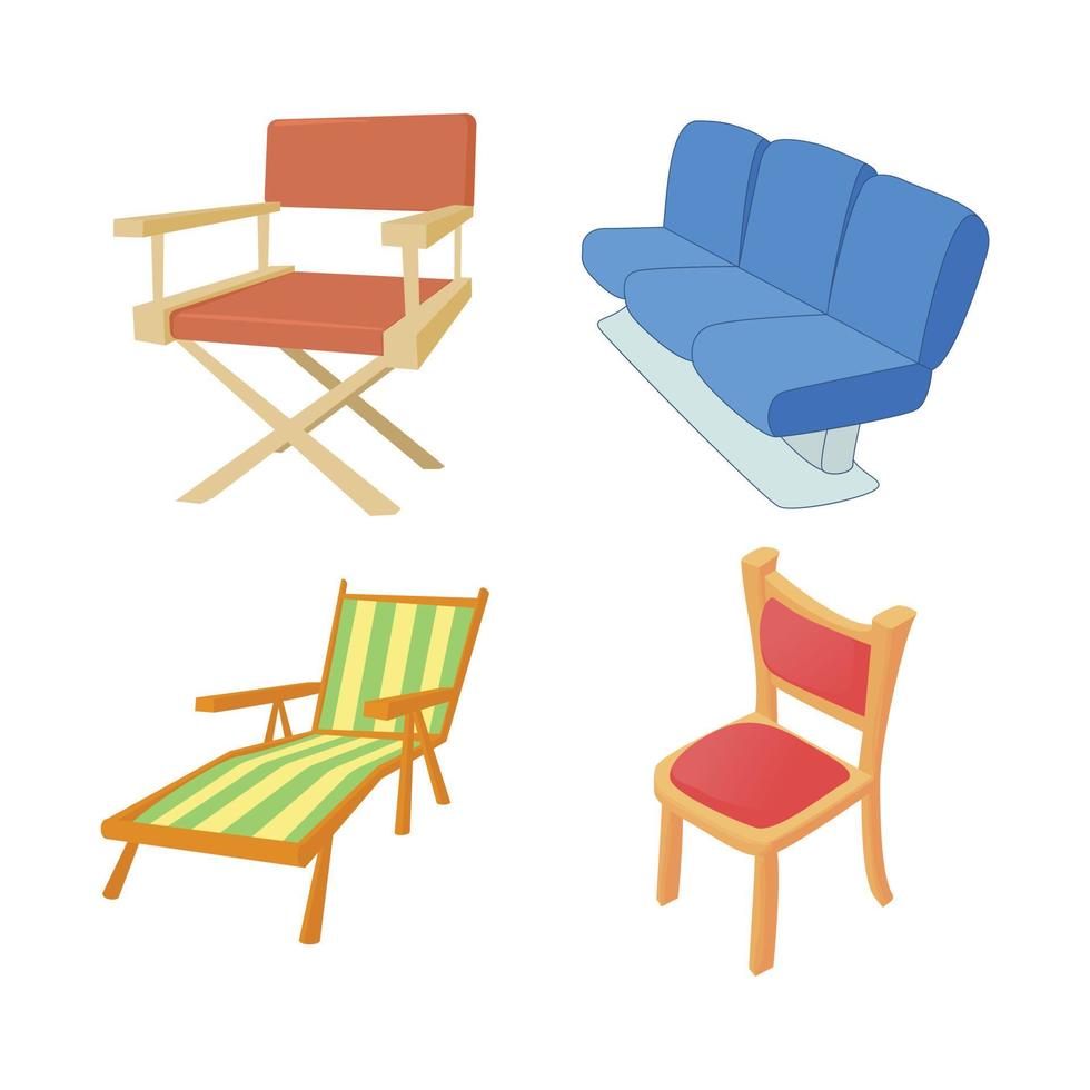 Chair icon set, cartoon style vector