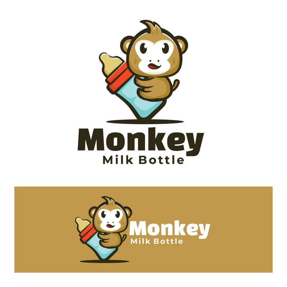 Cute monkey with milk bottle art illustration vector