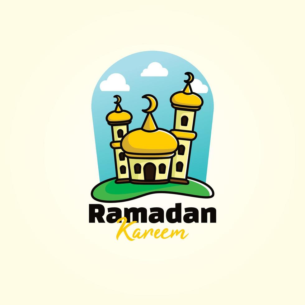 Cute ramadan kareem with mosque art illustration vector