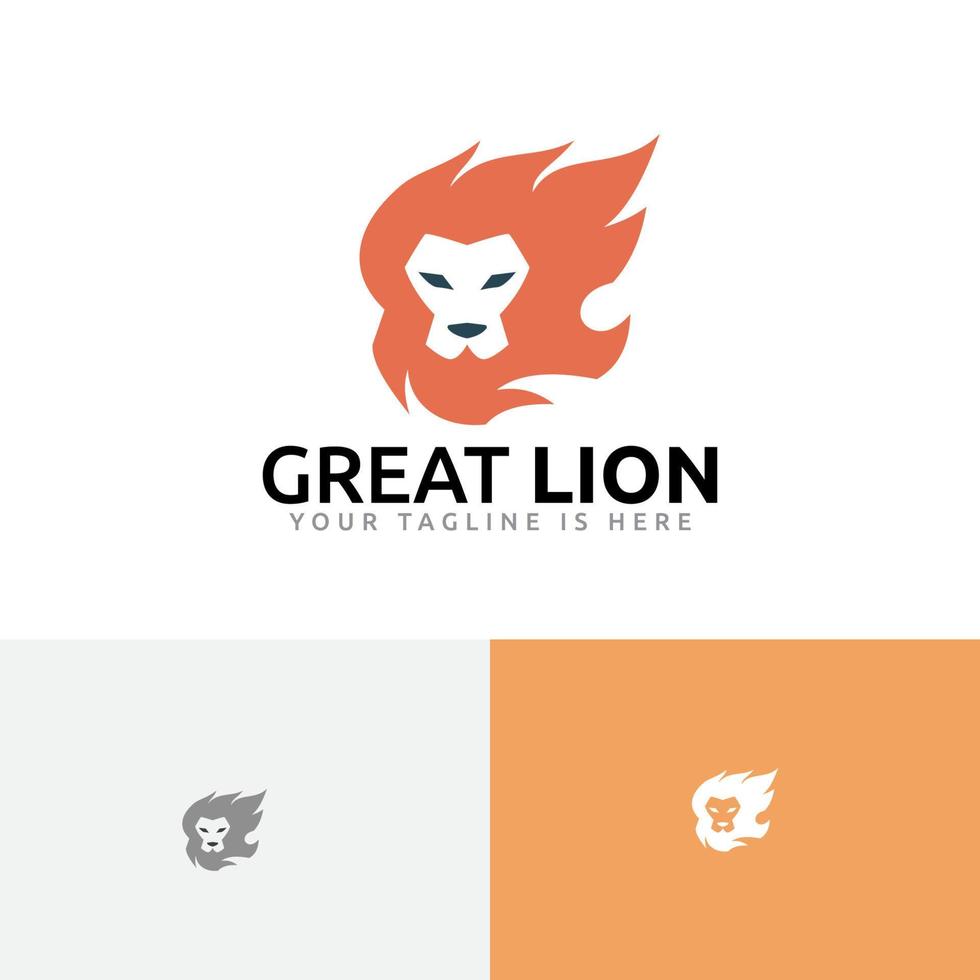 gran león fuego llama melena pelo fuerte animal zoo logo vector