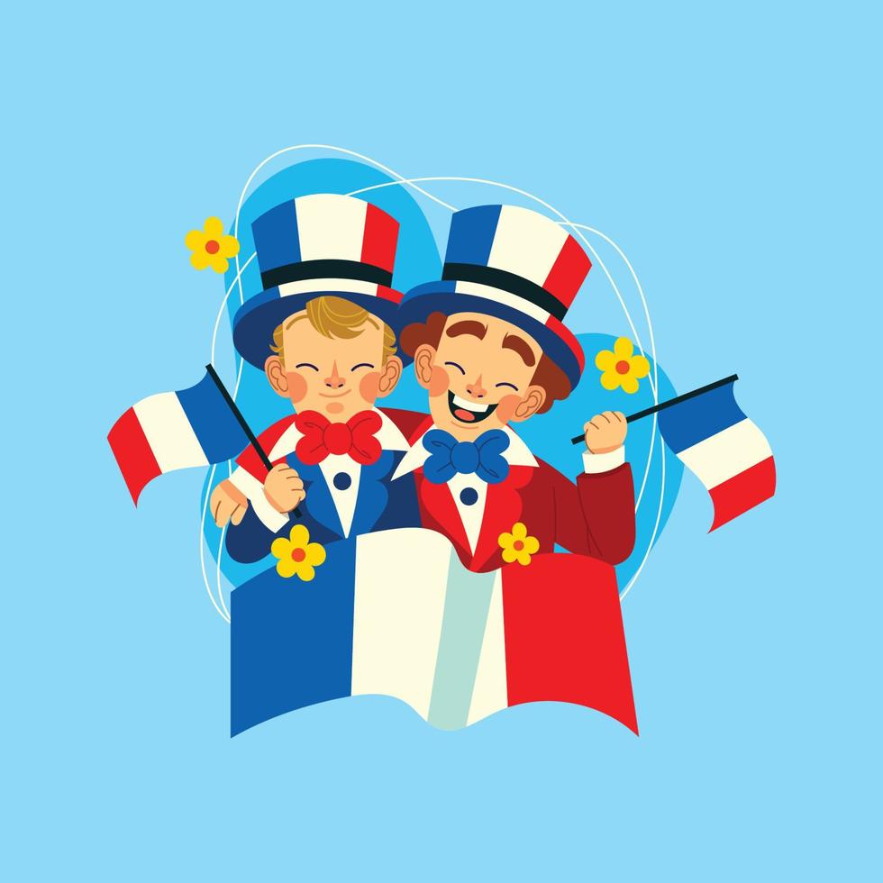 Two Boys in Bastille Day vector