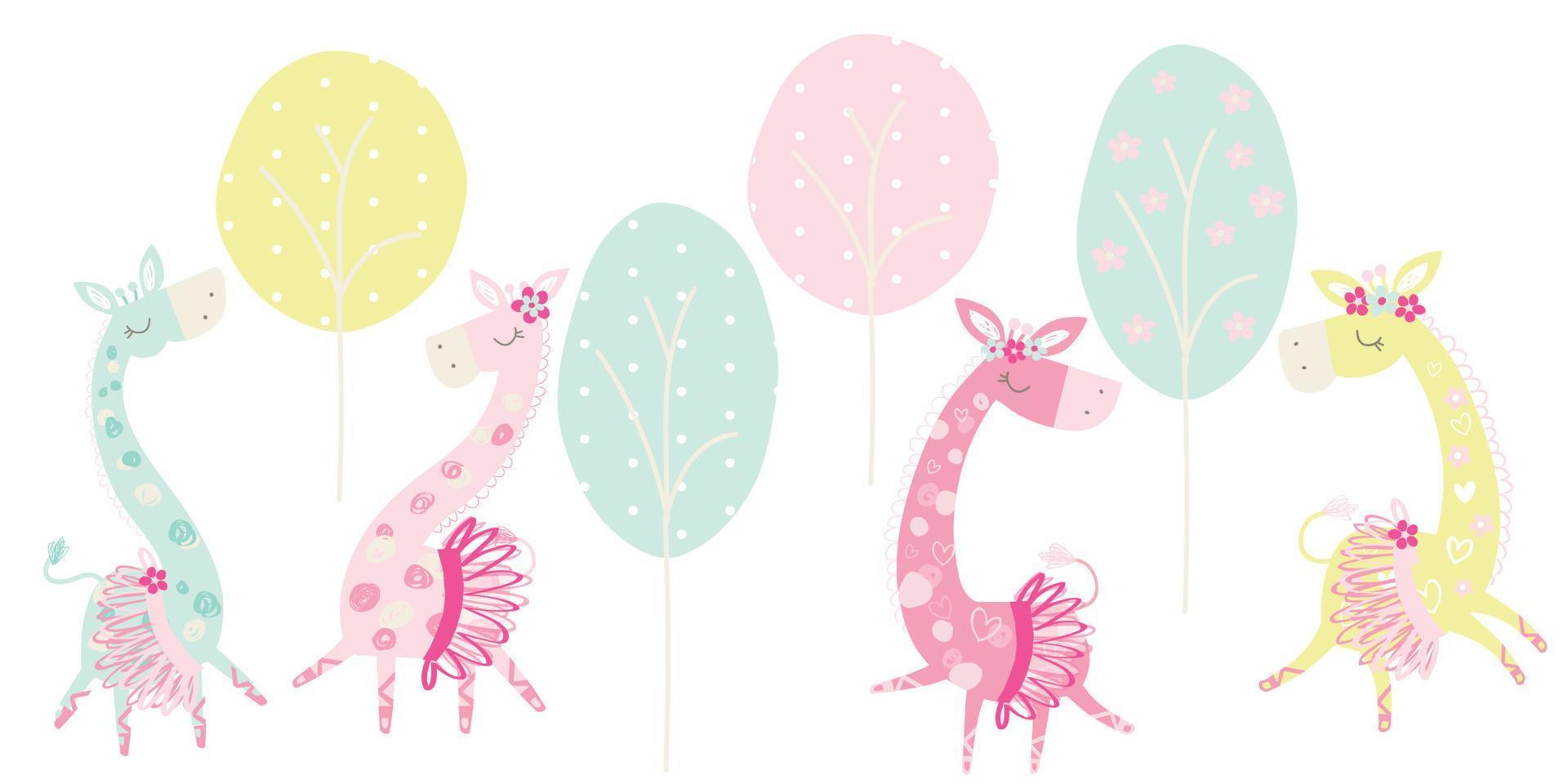 Cartoon giraffe vector print set