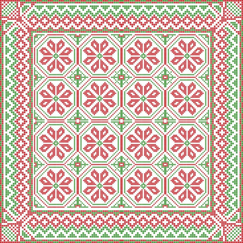 Winter knitted pattern in red and green vector