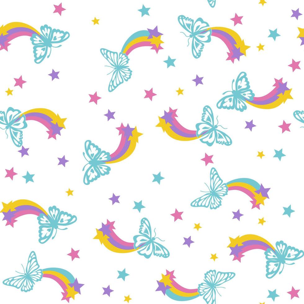 Butterfly and rainbow repeat seamless pattern vector