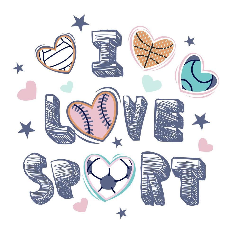Ball game with hearts 'sports love' icon vector
