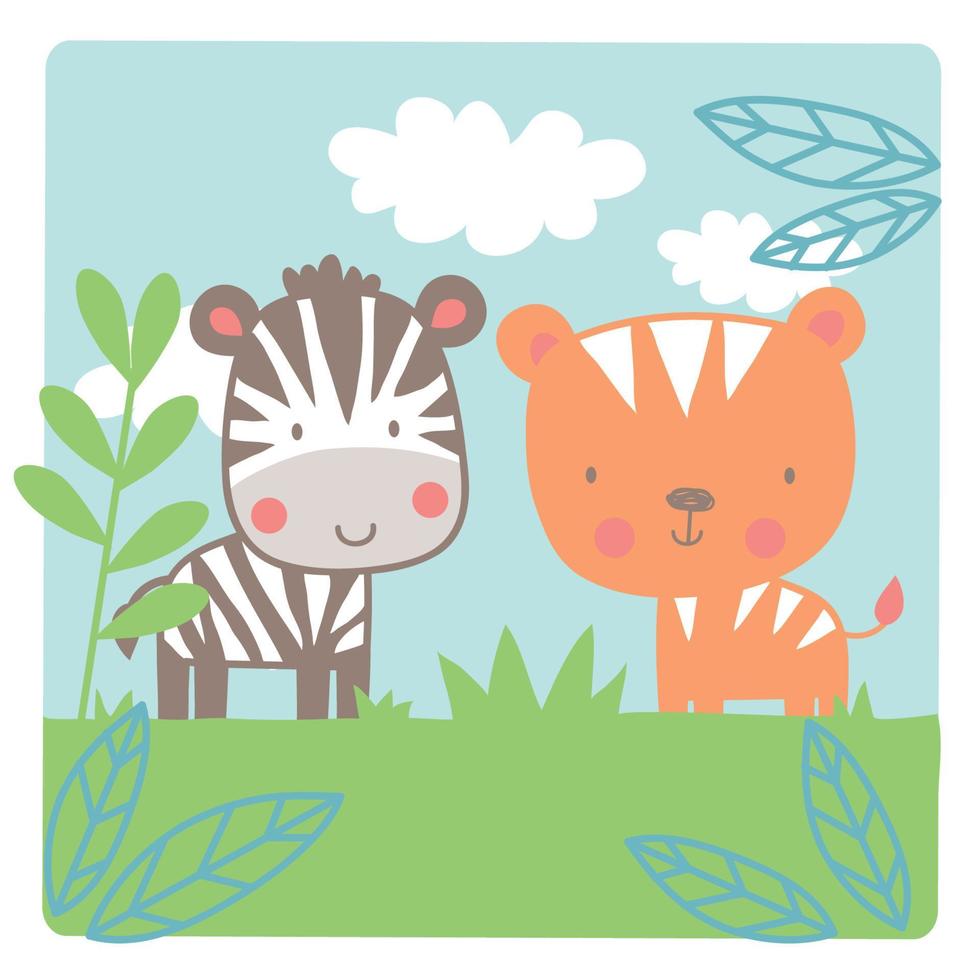 Zebra and tiger safari landscape print vector