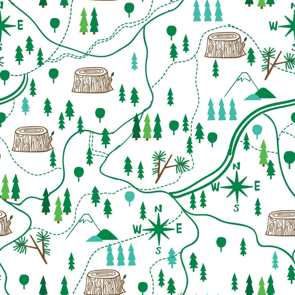 Wild woodland map seamless repeat pattern print vector