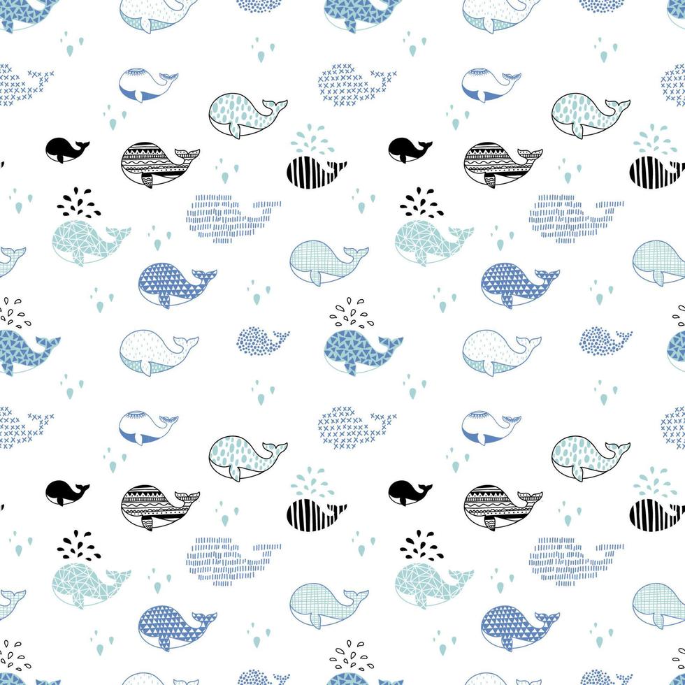Whales icons seamless repeat pattern vector