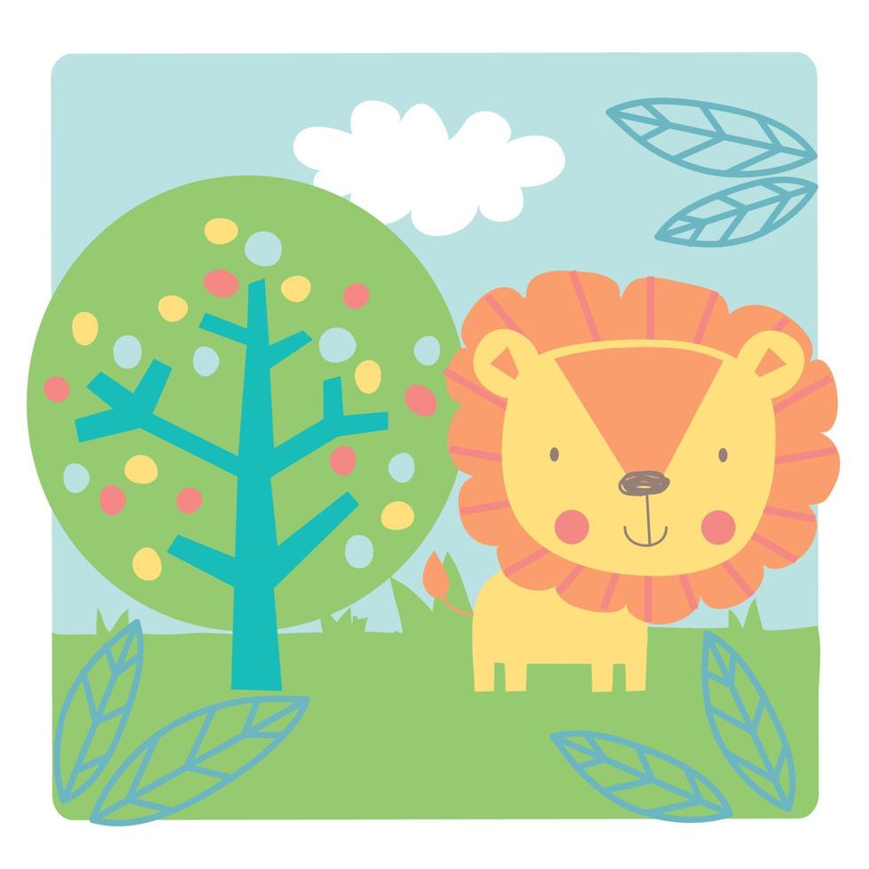 Lion safari landscape print icon vector