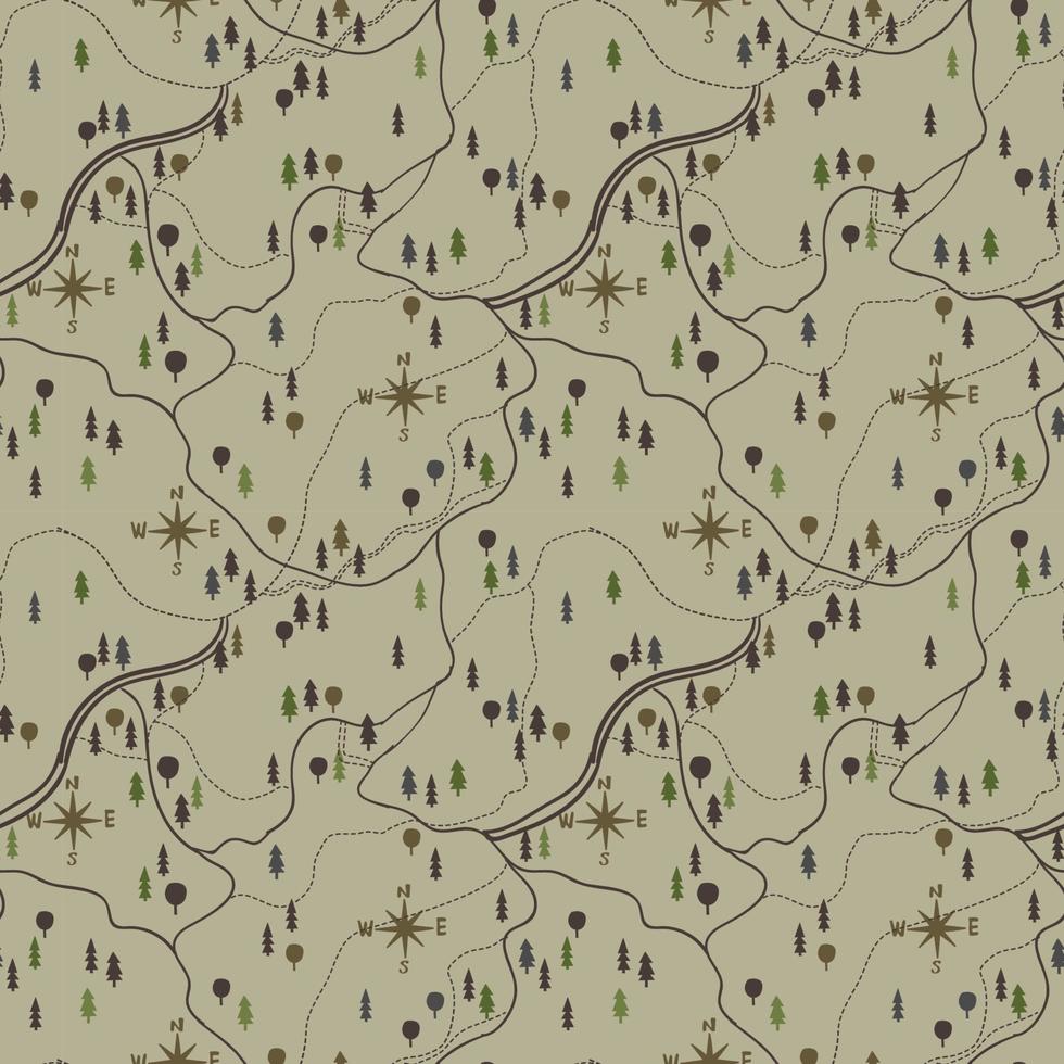 Hiking map seamless repeat pattern print vector