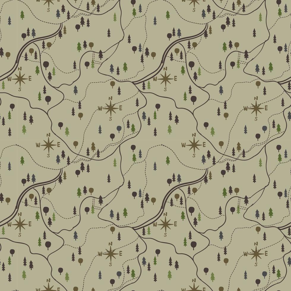 Hiking map seamless repeat pattern print vector