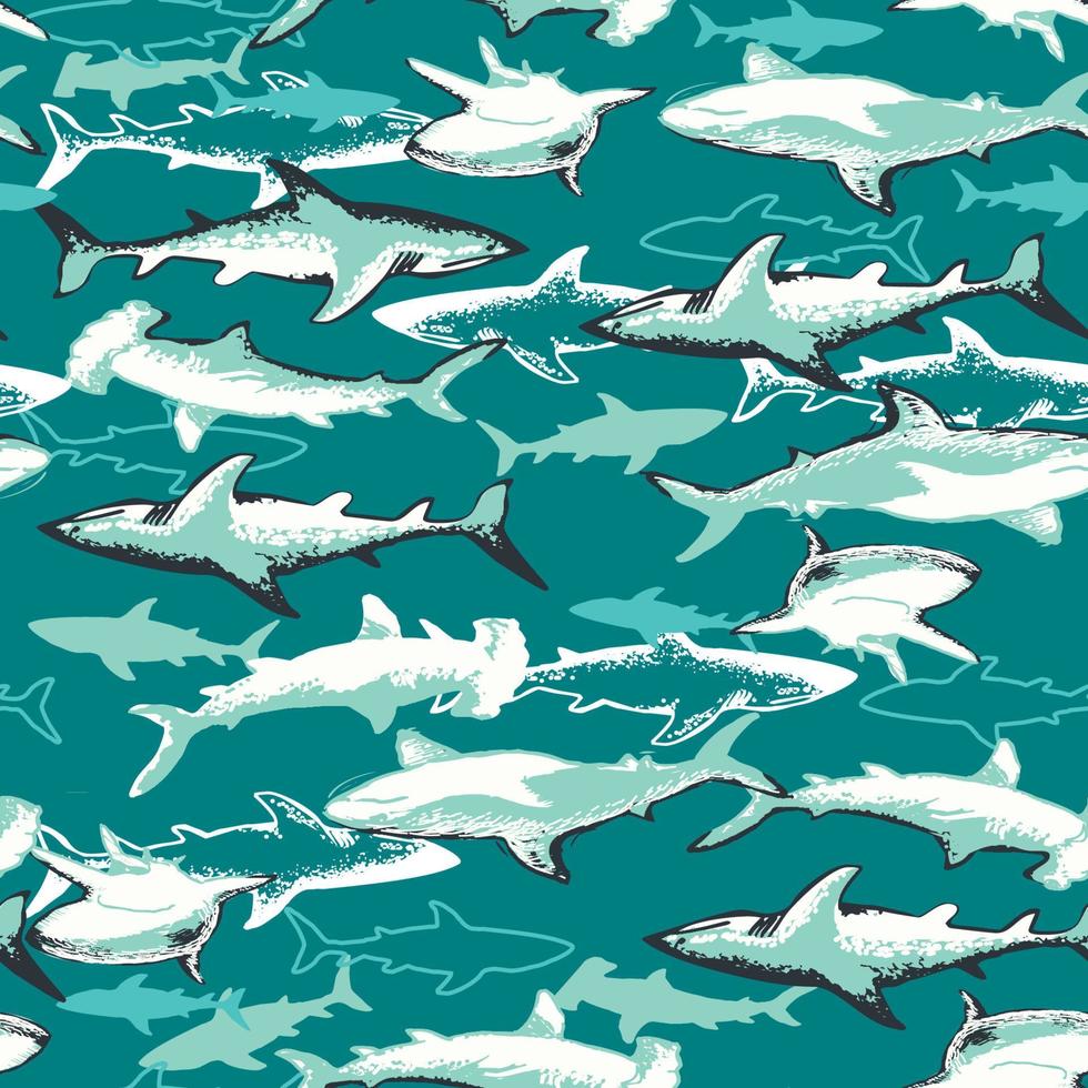 Shark seamless repeat all over pattern vector