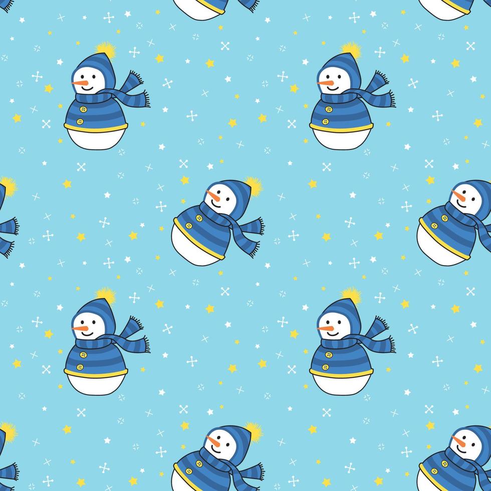Blue snowman repeat seamless pattern vector