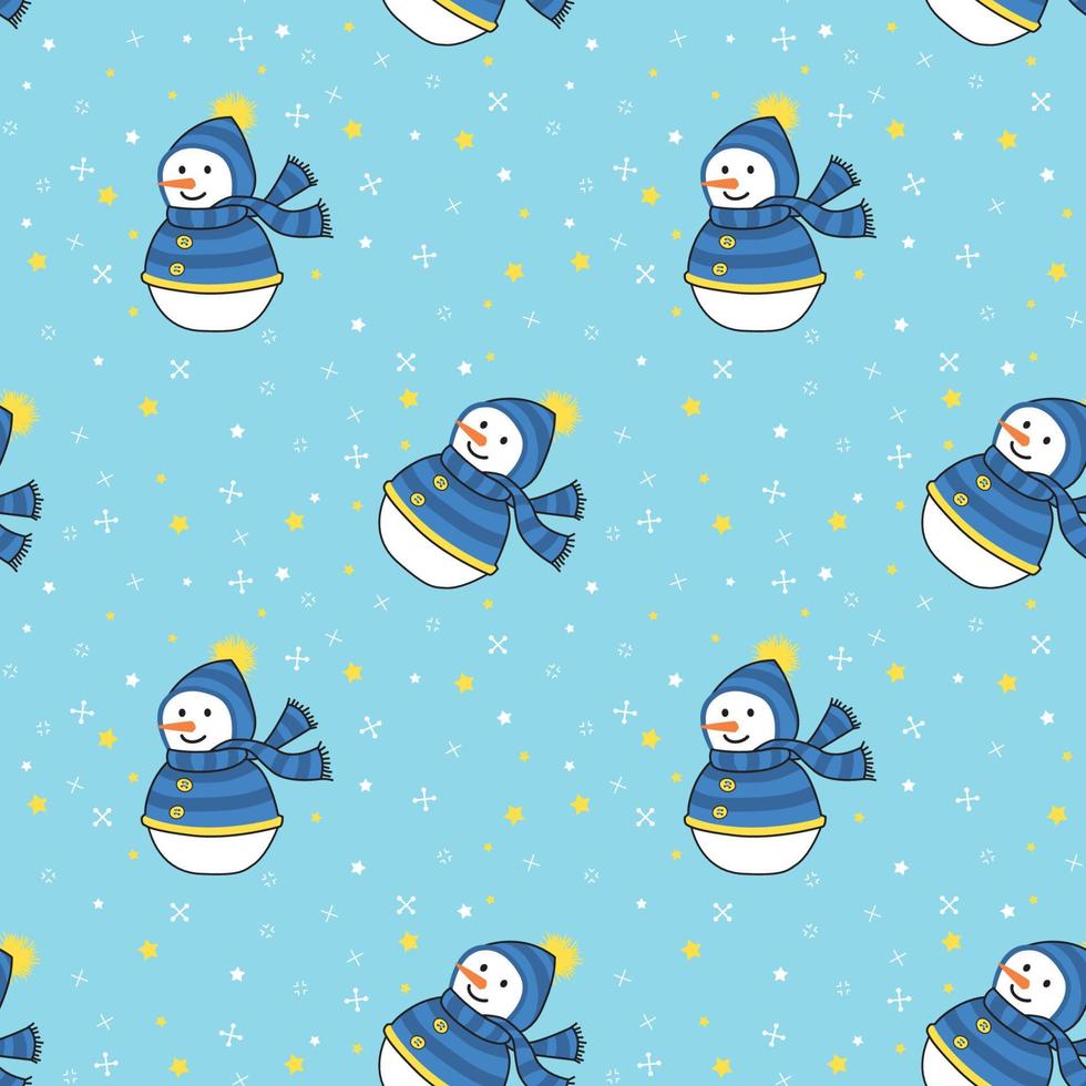 Blue snowman repeat seamless pattern vector