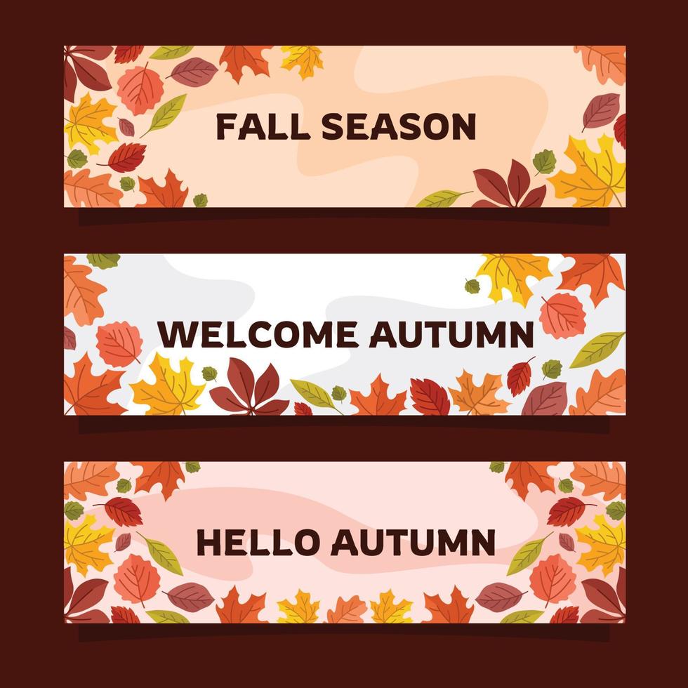 colección de banners planos de hojas florales de temporada de otoño vector