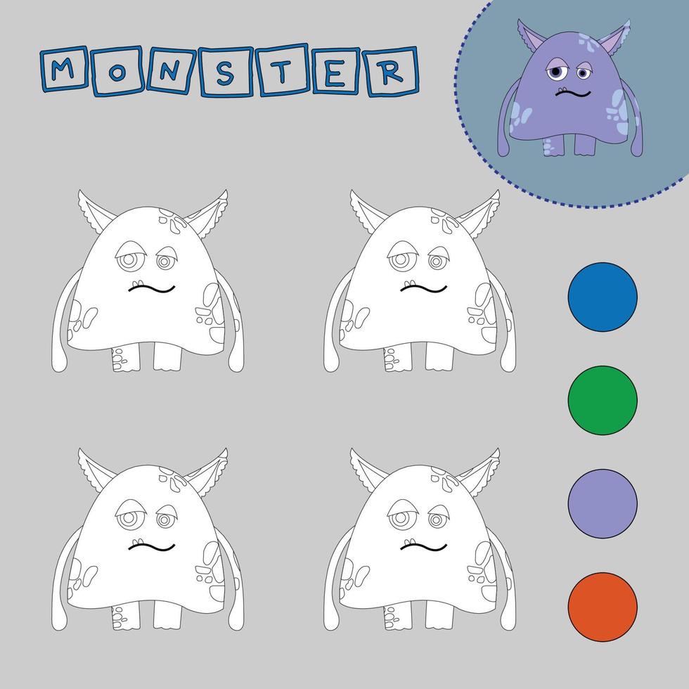 Coloring book of a colorful monsters.  Educational creative games for preschool children vector