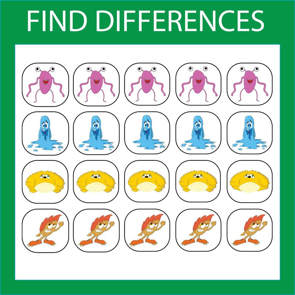 Logic game for children. Find an extra monsters vector