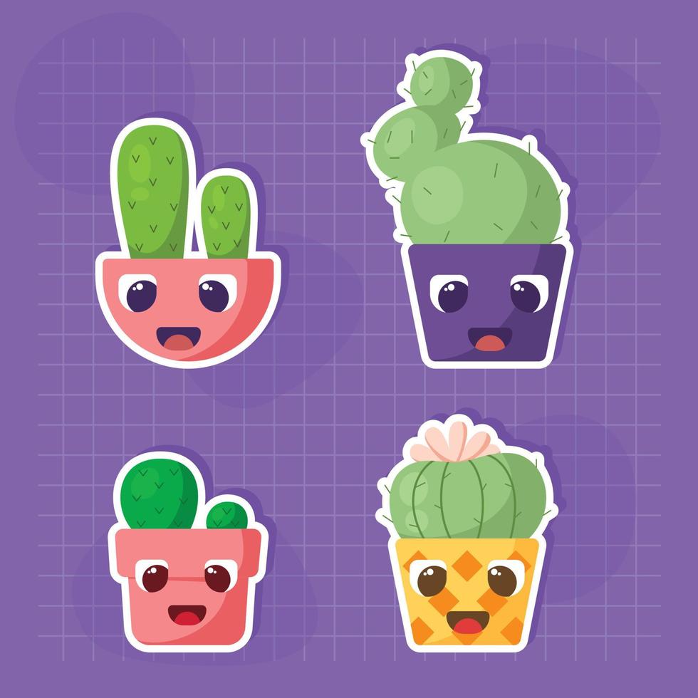 Set of cute succulents plant and cactus cartoon. sticker concept