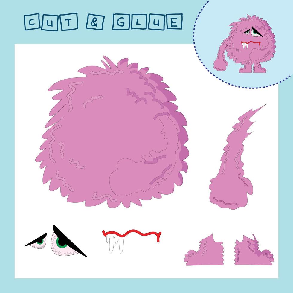 Children's paper puzzle with a monsters. Baby education cut and paste applique for preschool age. vector