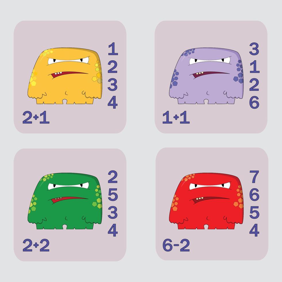 counting game with funny monsters. Preschool worksheet, kids activity sheet, printable worksheet vector