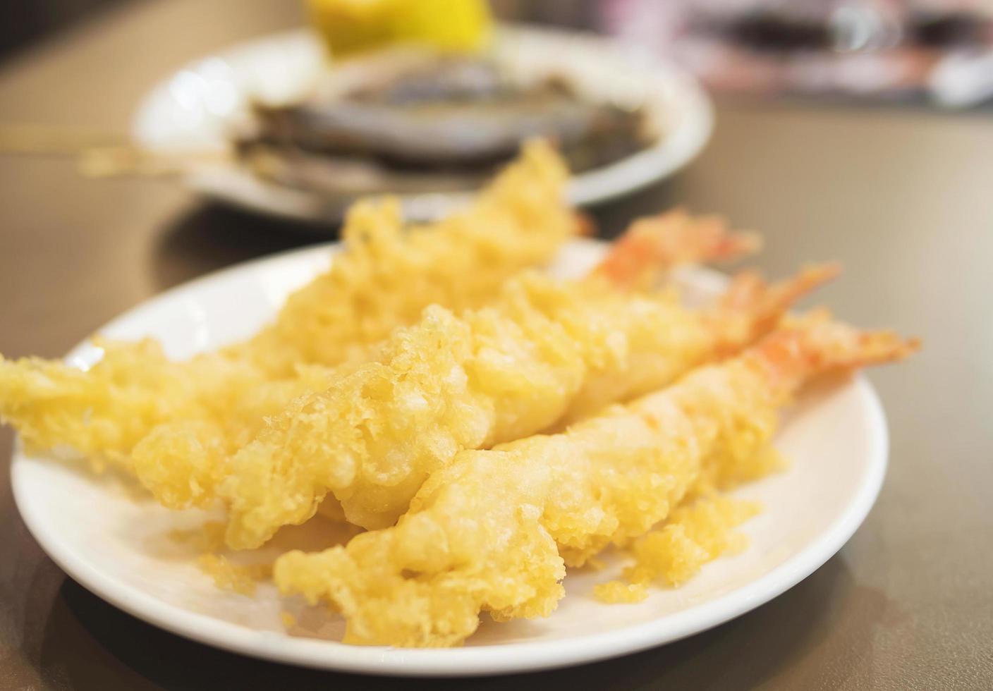 Tempura on a white plate, selective focused photo