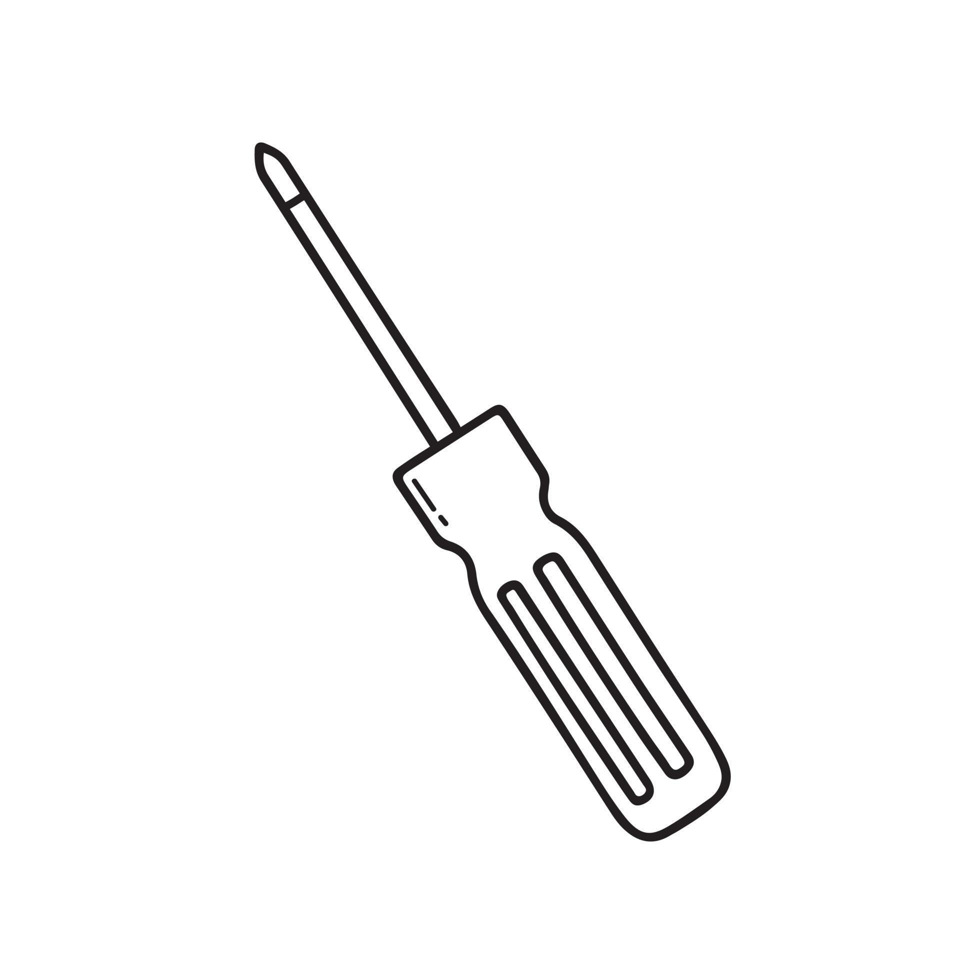 Hand drawn screwdriver doodle. Construction tool in sketch style