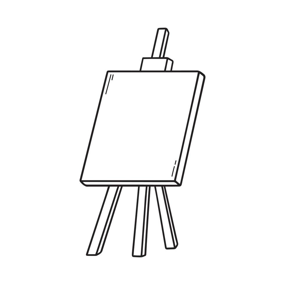 Hand drawn easel with blank canvas doodle. Art equipment in sketch style. Vector illustration isolated on white background.