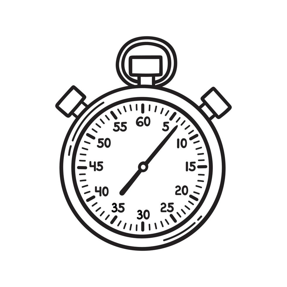 Hand drawn stopwatch doodle. Timer in sketch style. Vector illustration