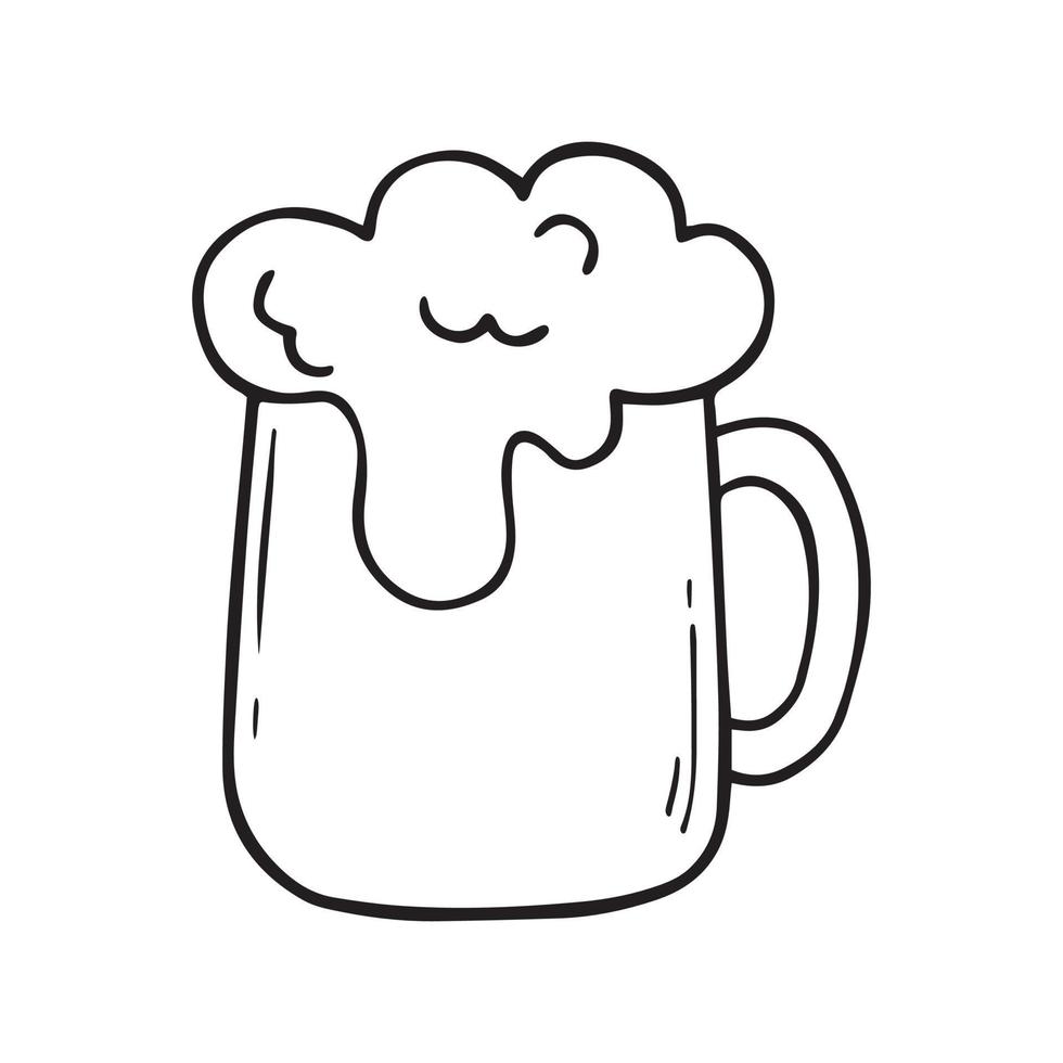 Hand drawn glass of beer doodle. Alcoholic drink in sketch style. Vector illustration isolated on white background.