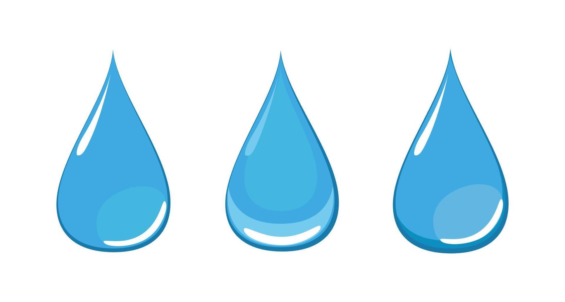 Vector isolated blue water drops. Three blue drops in flat style.