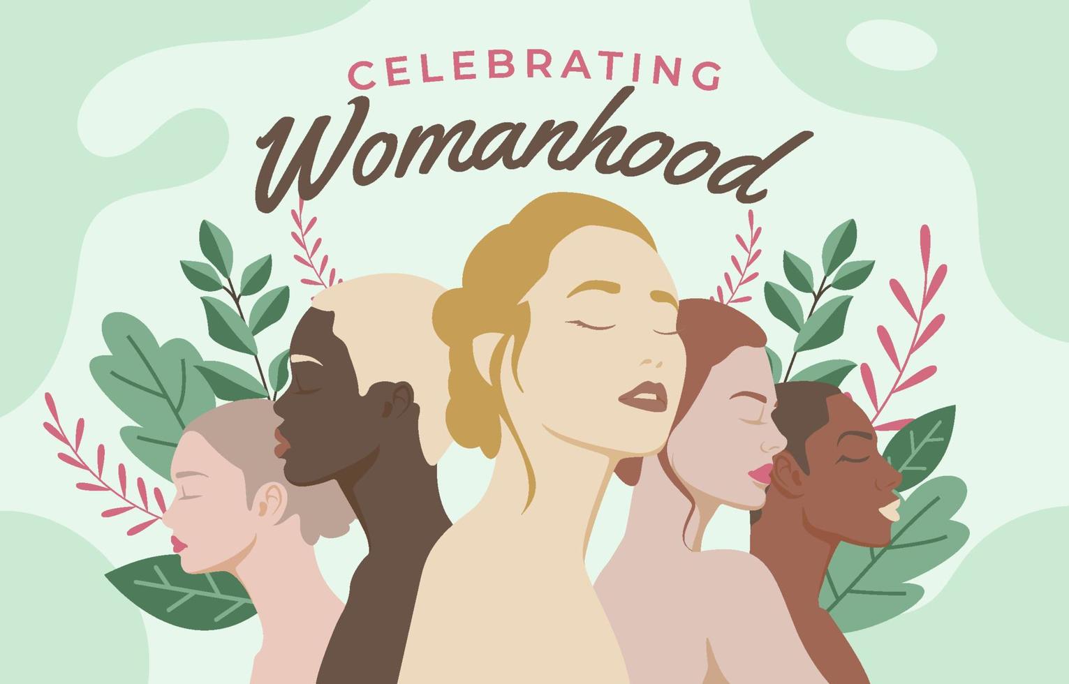 The Diversity of Womanhood with Foliages Concept vector