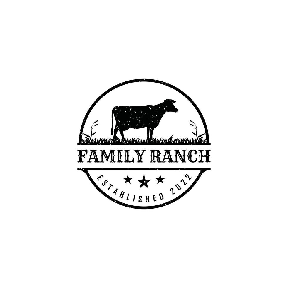 retro vintage farm cattle Angus livestock logo design vector in black circle shape suitable for farm and ranch logo