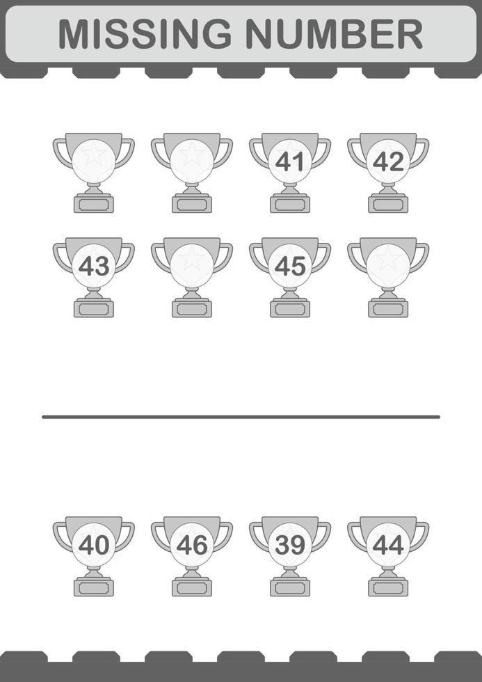 Missing number with Trophy. Worksheet for kids vector
