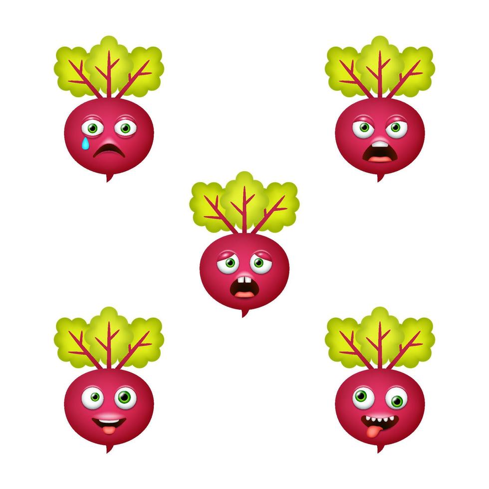 Emoticon of cute Beetroot. Isolated vector set