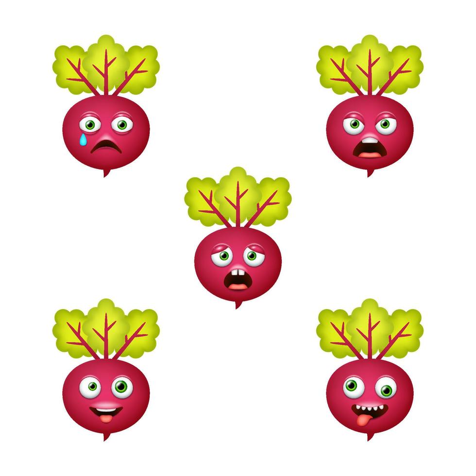 Emoticon of cute Beetroot. Isolated vector set