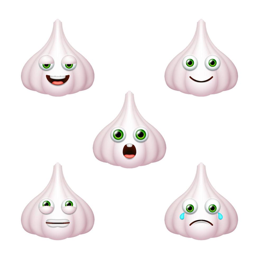 Emoticon of cute Garlic. Isolated vector set