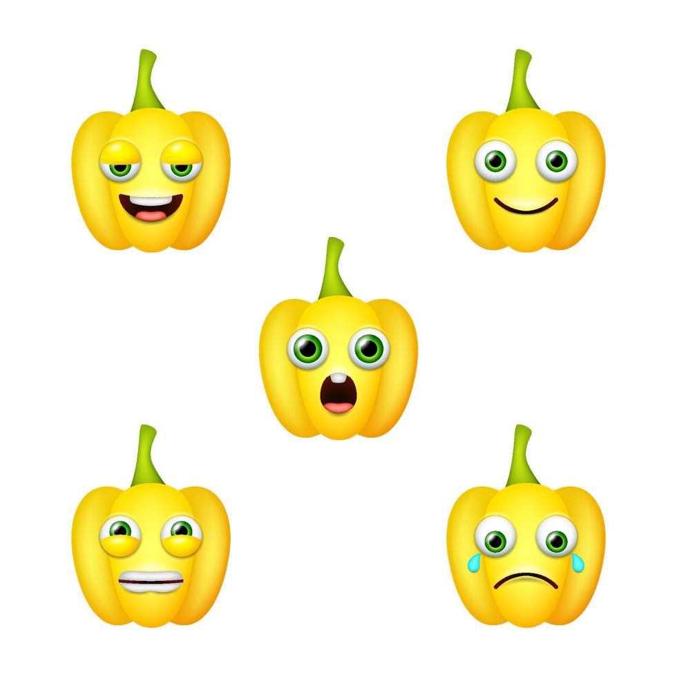 emoticono de lindo pimiento amarillo. conjunto de vectores aislados