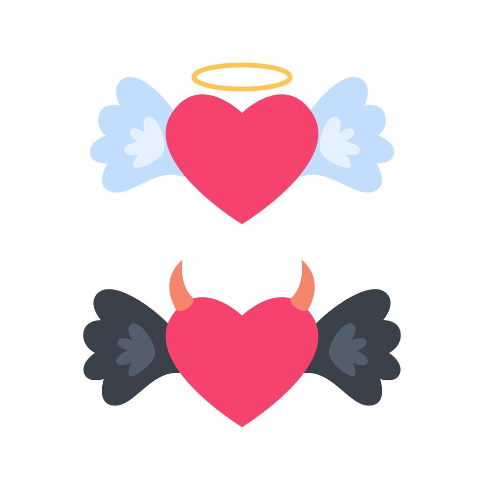 Angel and evil heart cartoon vector illustration