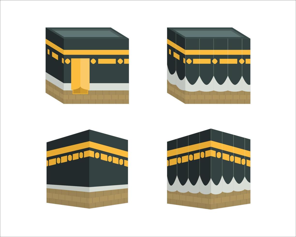 Kaaba islamic pilgrimage Flat illustration set vector