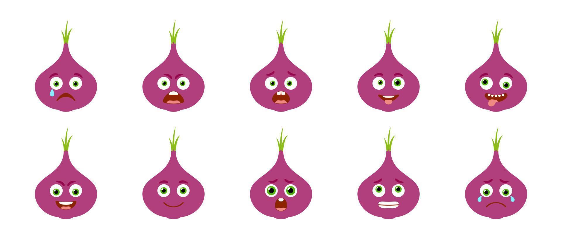 Emoticon of cute Red Onion. Isolated vector set