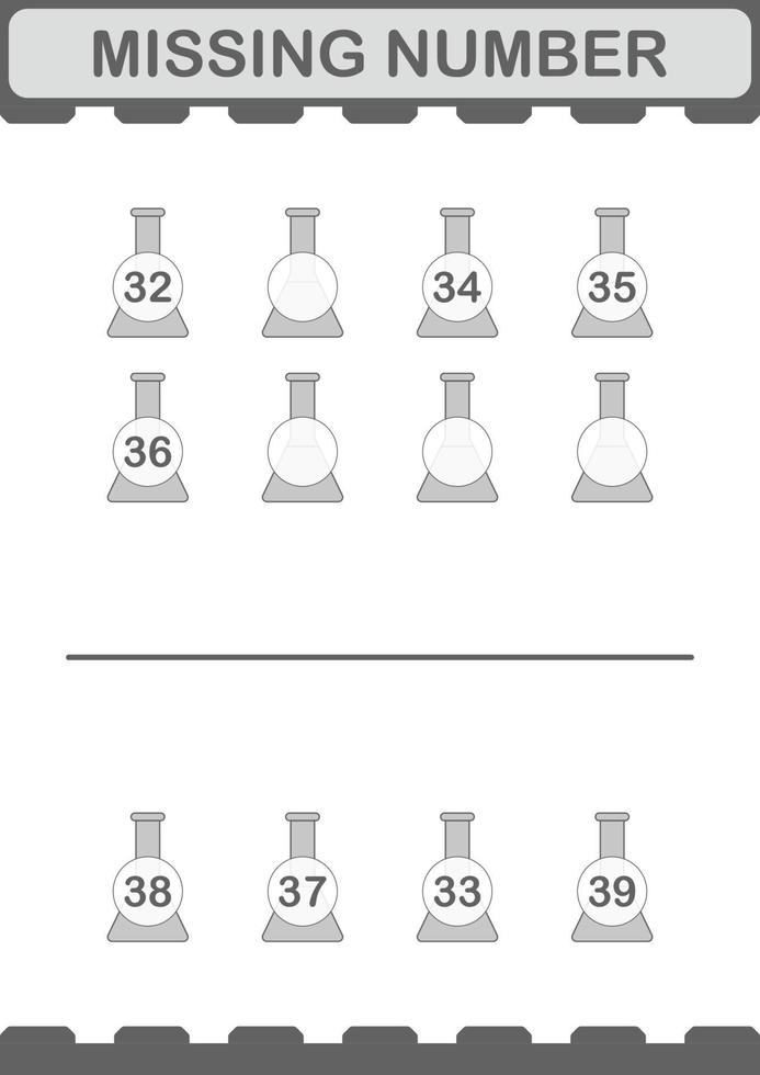 Missing number with Erlenmeyer Flask. Worksheet for kids vector