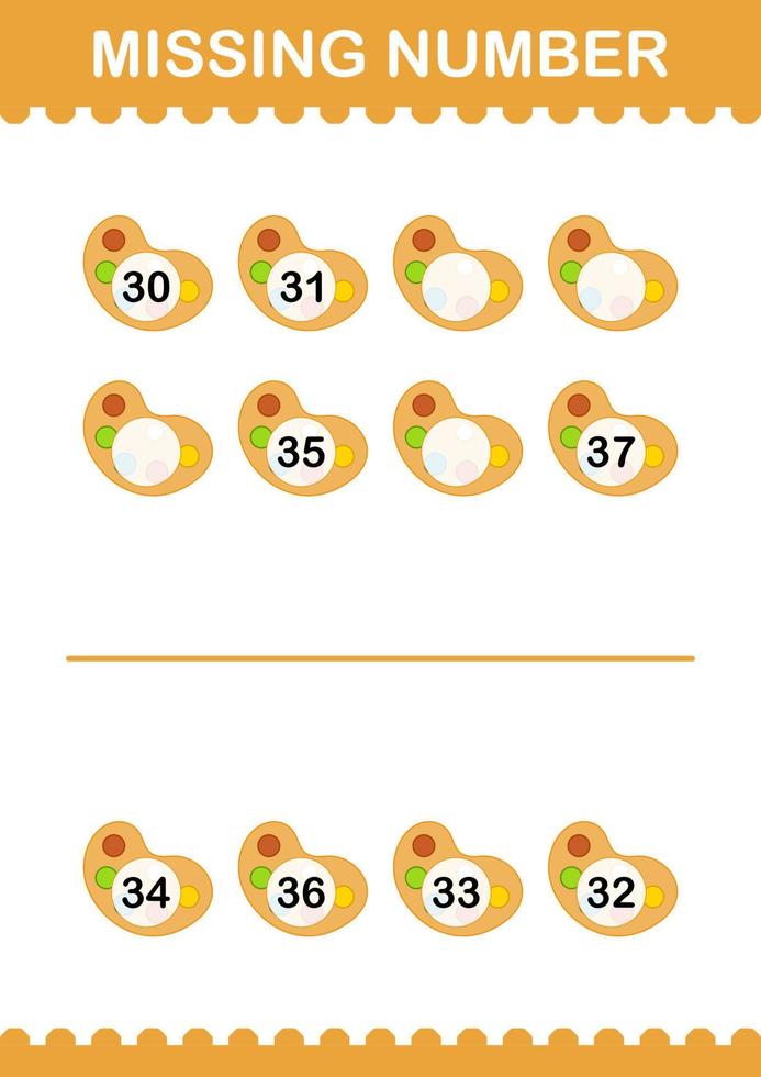 Missing number with Art Palette. Worksheet for kids vector