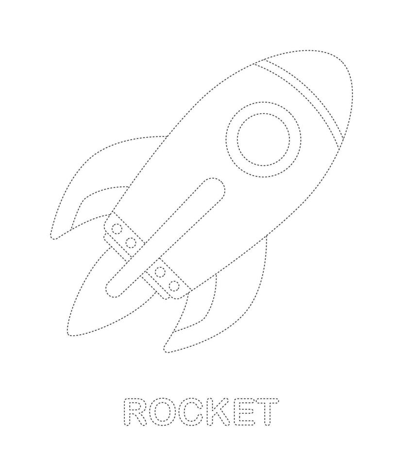 Rocket tracing worksheet for kids vector