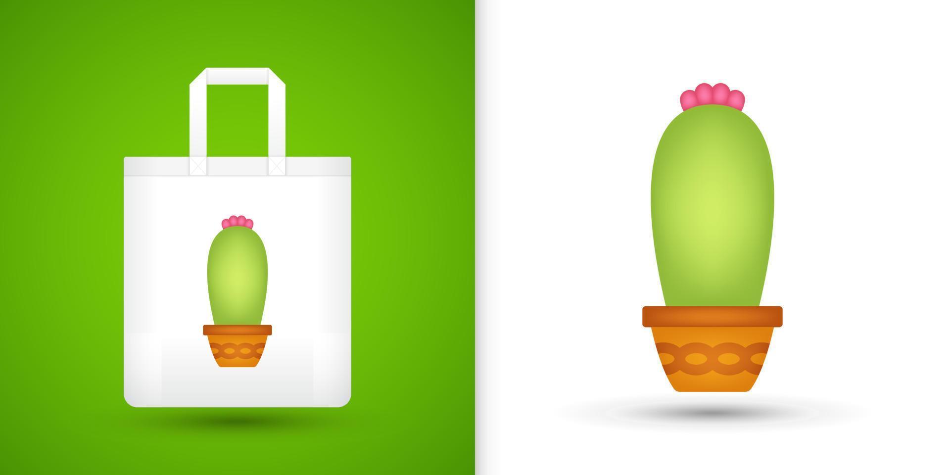 Cactus on white tote bag. Vector illustration