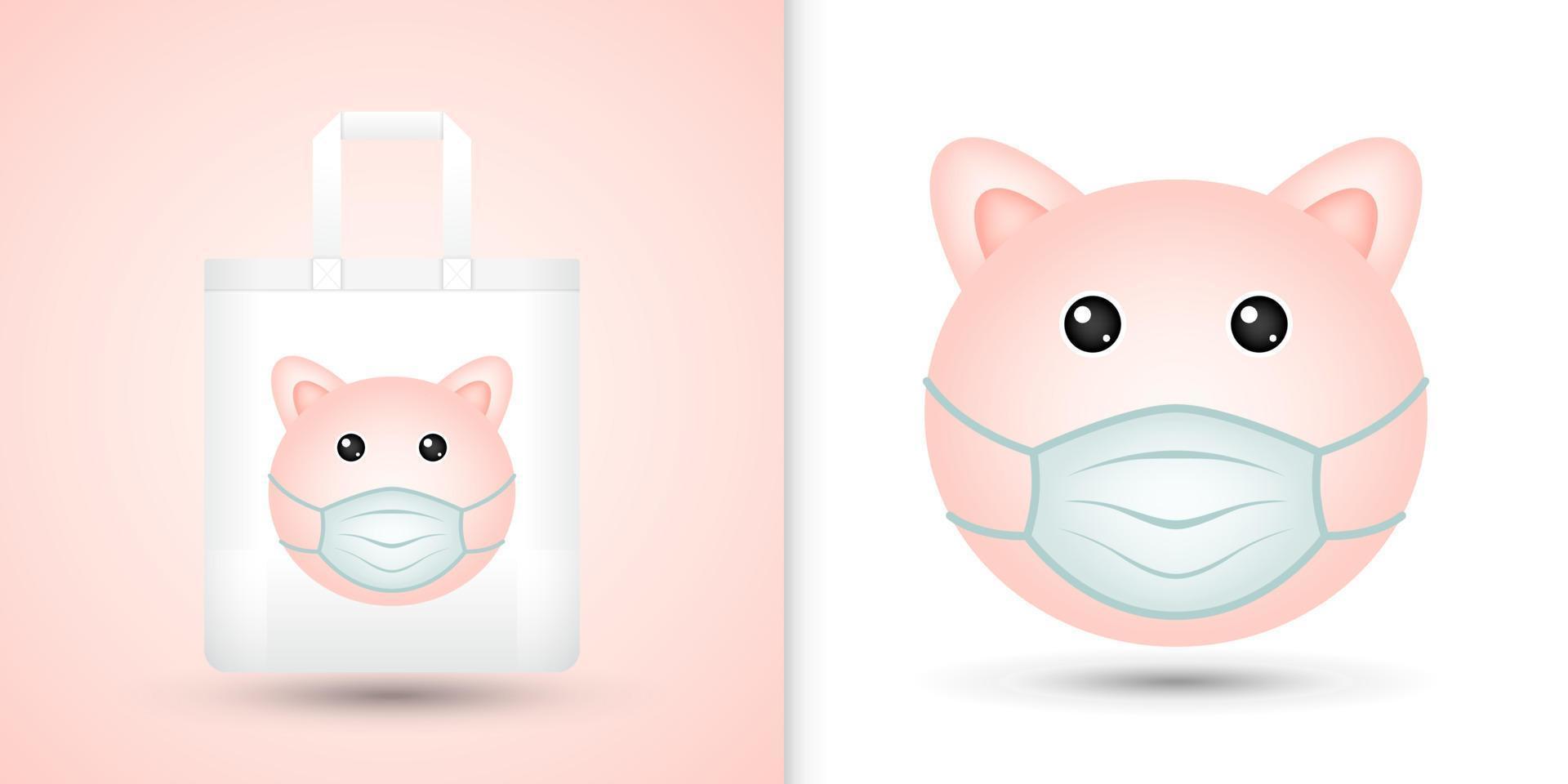 Pig head on white tote bag vector