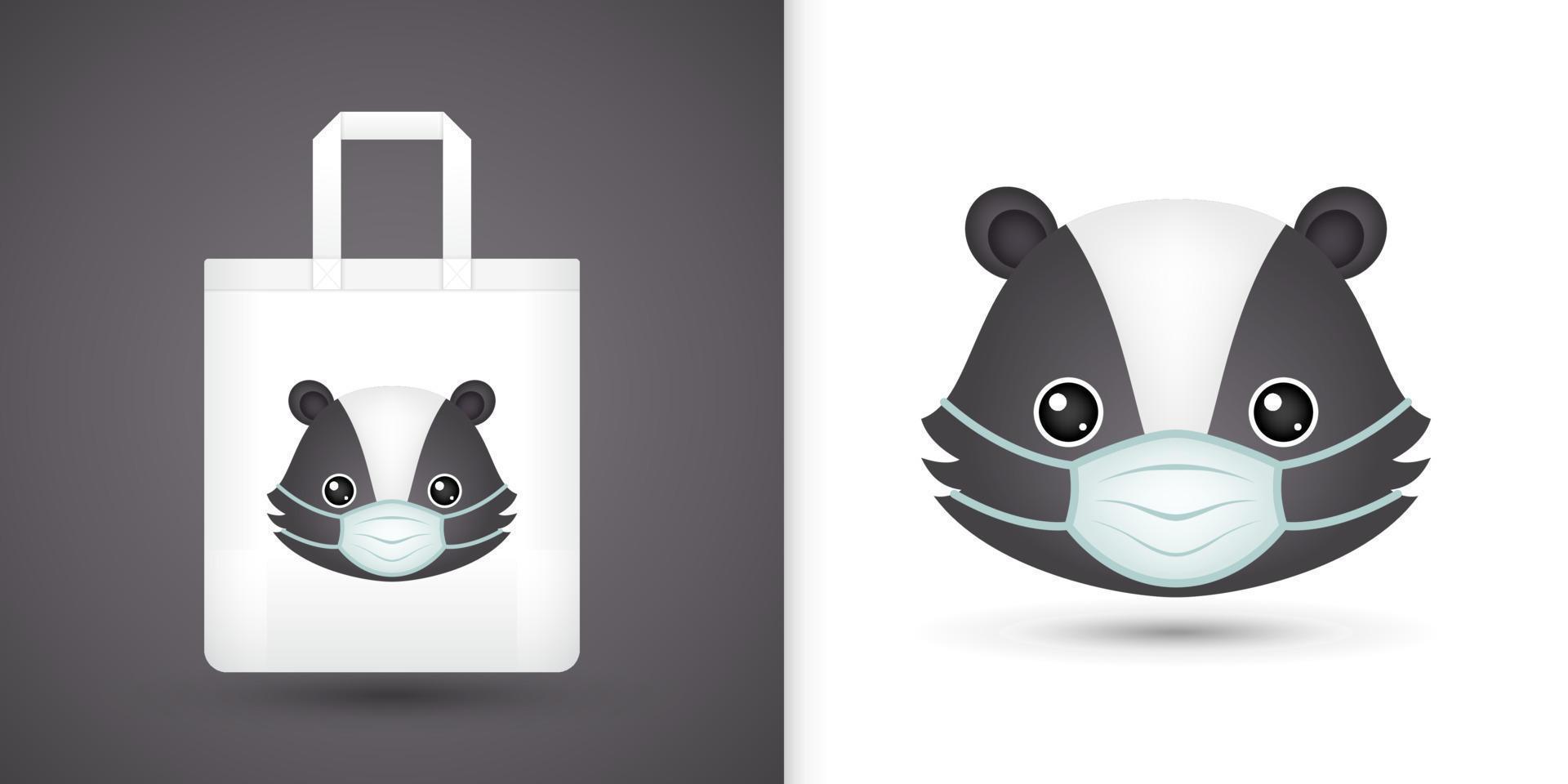 Skunk head on white tote bag vector