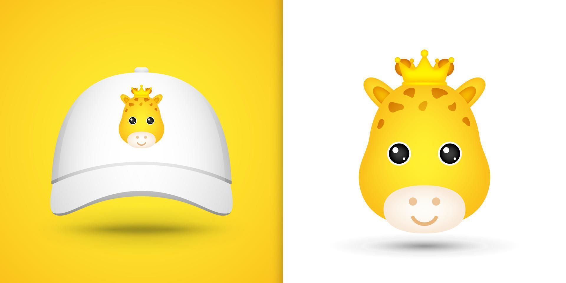 Giraffe head on white baseball cap vector